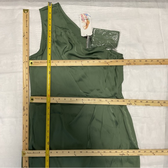 NWT PrettyGarden Ruched Bodycon Sleeveless One Shoulder Wrap Satin Belted Slit L - Picture 9 of 12